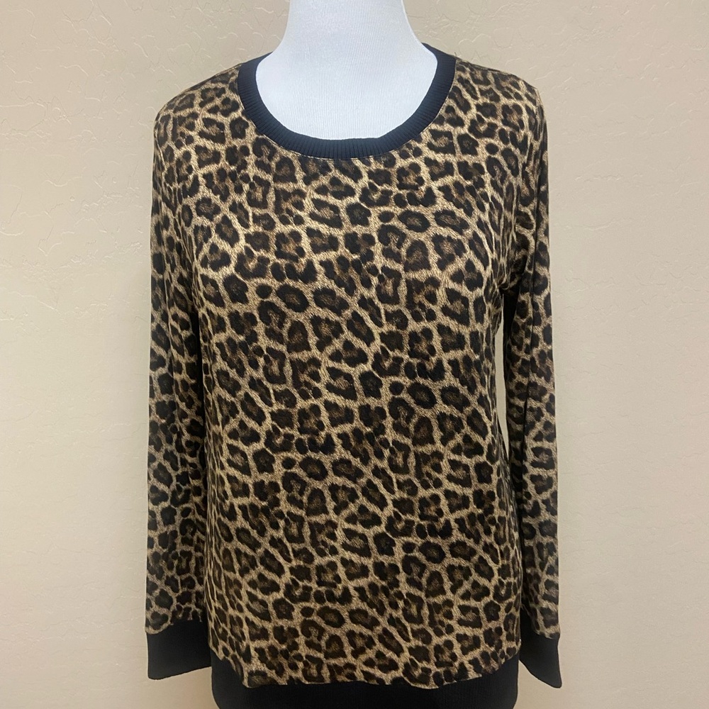 Michael Kors Animal Print Long Sleeve Top w/ Gold Logo – Size XL (Est.)